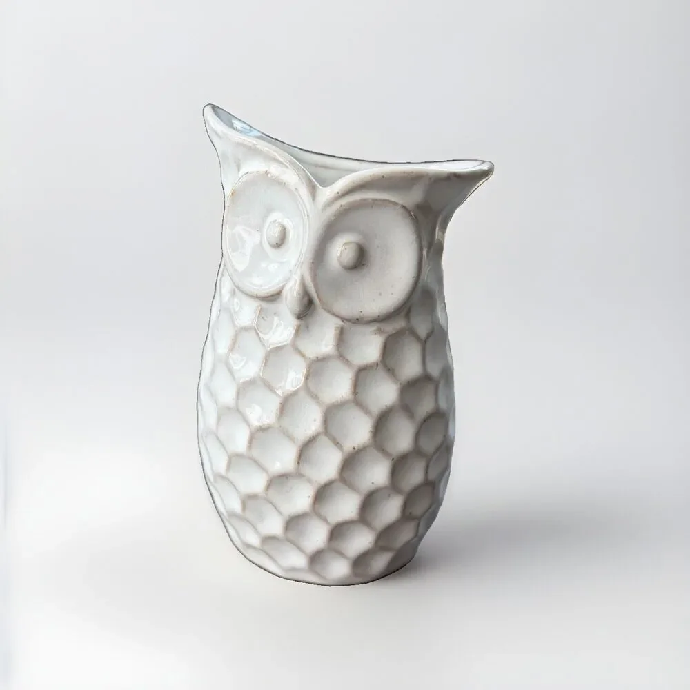Dimple Pattern Owl 6” White Vase Planter Farmhouse Napco
